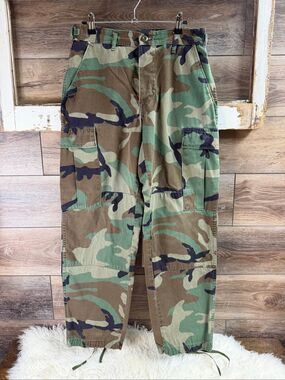 Vintage Mens US Military Woodland Camo BDU Combat Cargo Pants Authentic Surplus